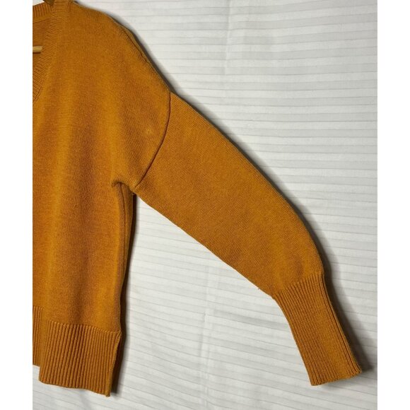 Tahari US Small Sweater V-neck Mustard Yellow Long Sleeve Side Slits - Picture 6 of 16